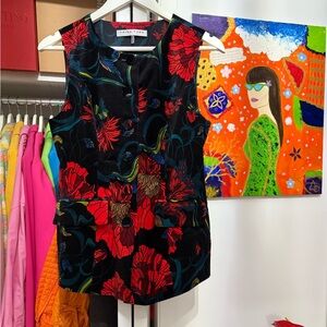 Trina Turk Black and Red Floral Vest